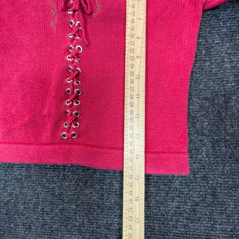 Kobe Girl Knit Sweater Kids Size 7/8 Pink Y2K Embroidered Lace Up Boho Top